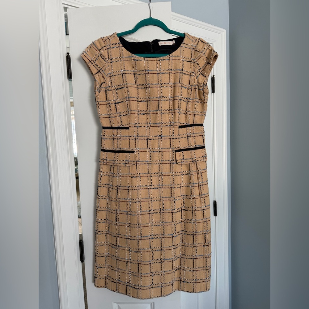 Tory Burch Tan Checkered Midi Dress